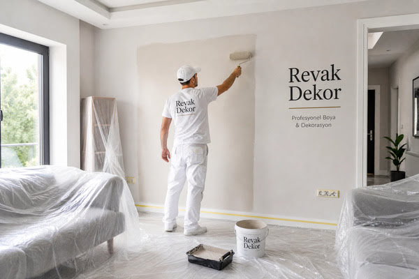 Revak Dekor tarafından profesyonel işçilikle iç cephe ev daire boyama uygulaması yapılan modern bir salon.