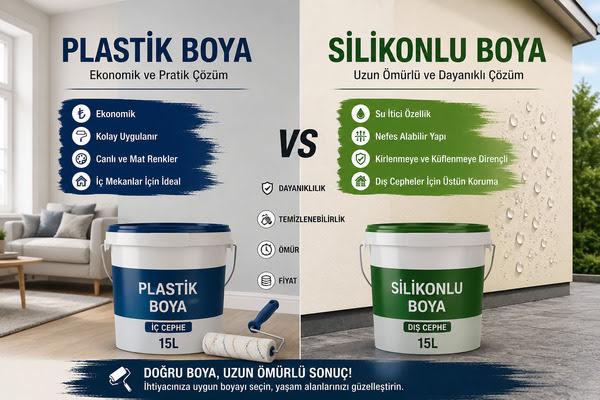 Plastik boya ile silikonlu boya karşılaştırması, avantajları, dezavantajları ve kullanım alanları