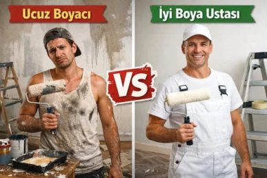 Ucuz Boyacı iyi boya ustası farkı 1 Ucuz boyacı ve iyi boya ustası arasındaki işçilik farkını gösteren karşılaştırma